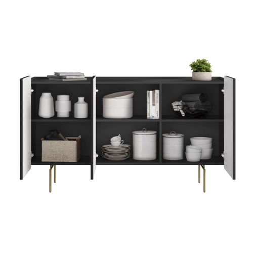 Komoda Malmi 150 cm - czarny mat / złote nóżki